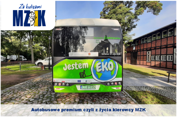 Znak graficzny Za kulisami MZK oraz zdjęcie autobusu
